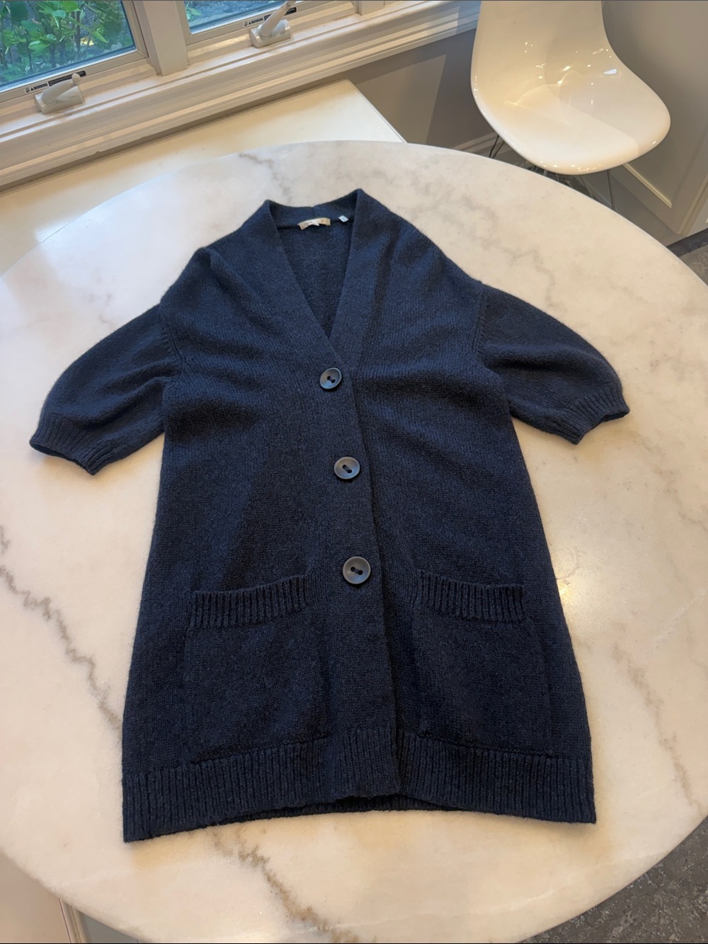 NWOT Vince Navy Short-Sleeve Button Long alpaca wool Cardigan